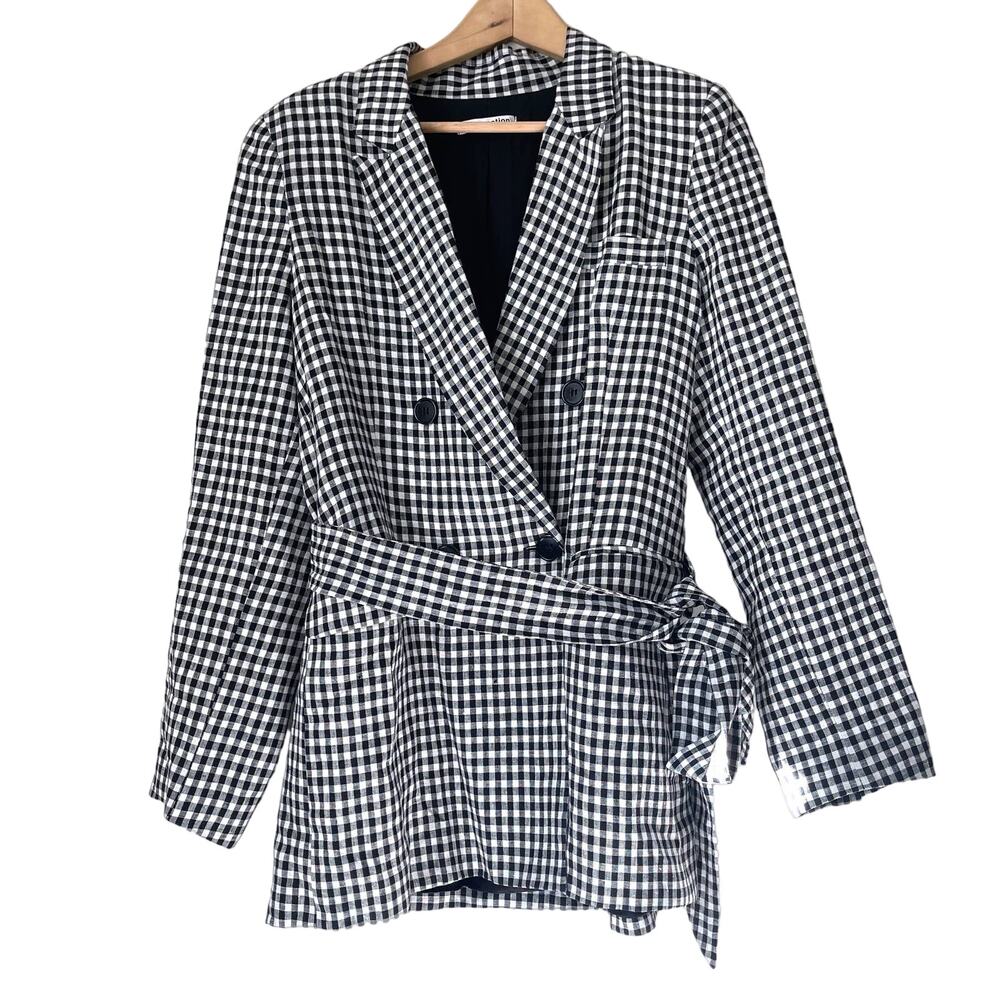 Reformation Rae Linen Gingham Check Blazer April Check Black White Size S